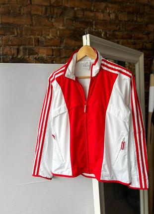 Adidas women’s vintage full zip sport jacket running red/white 3-stripes жіноча, вінтажна, спортивна куртка, бігова1 фото