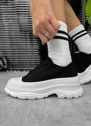 Жіночі кросівки колір чорний із білим кросівки текстиль жіночі кросівки біло-чорний кроси модні чорні