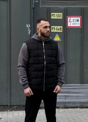 Куртка мужская весенняя осенняя с трикотажным рукавом черная графит