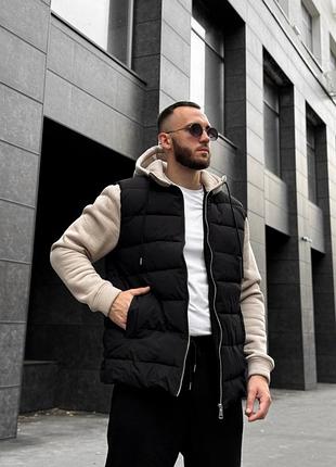 Куртка мужская весенняя осенняя с трикотажным рукавом черная бежевая