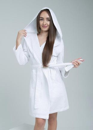Женский вафельный халат с капюшоном lelit, вафельна, белый, s-m и l-xl.