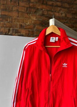 Adidas originals women’s nylon full zip red jacket white 3-stripes embroidered logo жіноча, насичена, нейлонова куртка2 фото