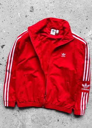 Adidas originals women’s nylon full zip red jacket white 3-stripes embroidered logo жіноча, насичена, нейлонова куртка5 фото