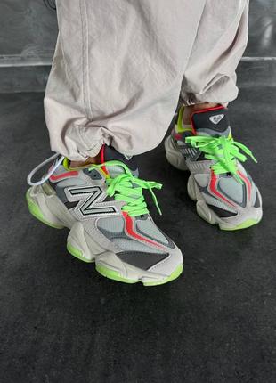 Женские кроссовки new balance 9060 light grey / acid green premium1 фото