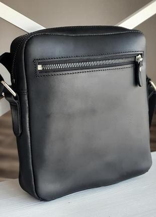 Стильная мужская кожаная сумка gs 22*20*5 см черная4 фото
