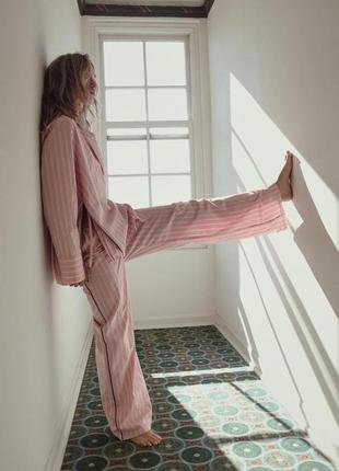 Костюм женский розовый полосатый лен zara new