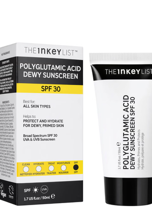 Зволожуючий сонцезахисний крем inkey list polyglutamic acid dewy sunscreen spf30, 50 мл1 фото