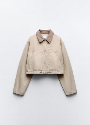 Укороченная бежевая куртка женская zara new