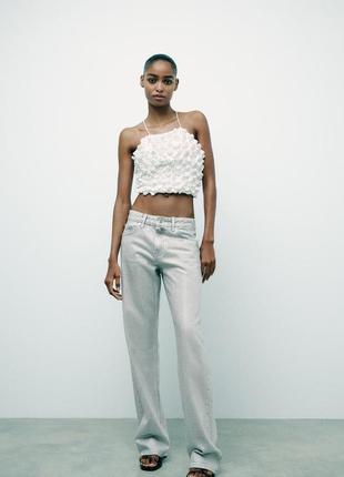 Топ женский атласный белый с цветами zara new