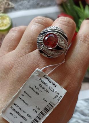 Серебряная кольца 💍 с красным ❤️фианитом и эмалью