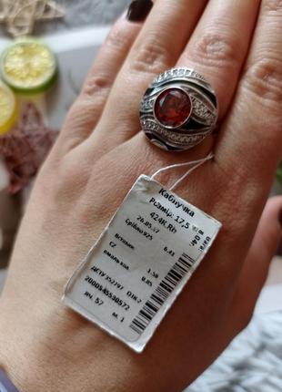 Серебряная кольца 💍 с красным ❤️фианитом и эмалью2 фото