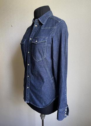 Джинсовая рубашка на «кнопках» с баской из уда, рубашка джинсовая5 фото