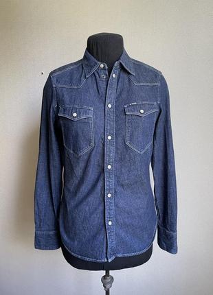 Джинсовая рубашка на «кнопках» с баской из уда, рубашка джинсовая