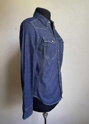 Джинсовая сорочка на «кнопках» з баскою з заду, рубашка джинсовая3 фото