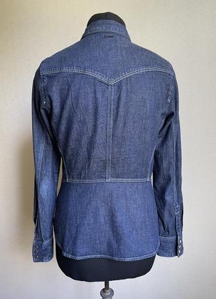 Джинсовая рубашка на «кнопках» с баской из уда, рубашка джинсовая2 фото
