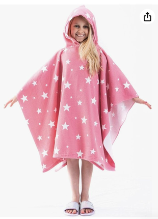 Пляжное, махровое полотенце пончо с капюшом, dreamscene со звездным принтом. 100х70 сост. нового