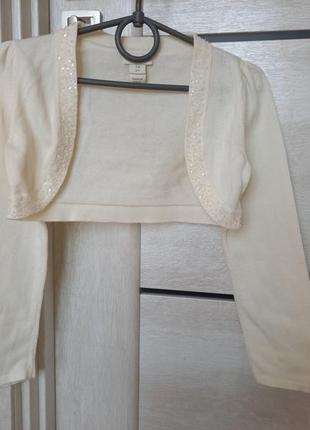 Нарядное фирменное молочное болеро болеро накидка кофта под платье monsoon мунсун 7-8 лет8 фото
