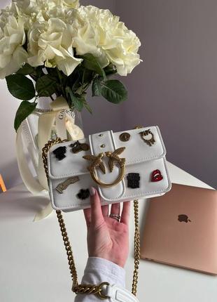 👜 pinko mini love bag one simply with enamel pin white9 фото