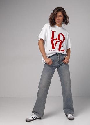 Жіноча бавовняна футболка з написом love5 фото