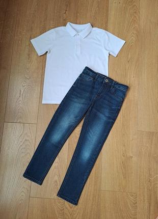 Набор для мальчика/синие джинсы/белая тенниска/белое поло2 фото