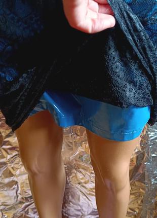 🔥 лаковая мини юбка карандаш с кружевом 🔥3 фото