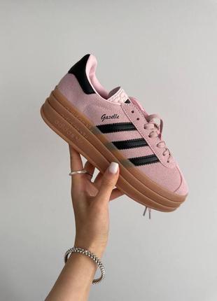 Женские кроссовки adidas gazelle bold pink / black premium