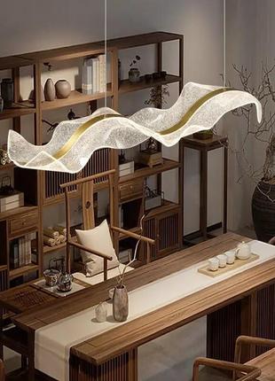 Светодиодная люстра над столом, в матовом золоте 100 см