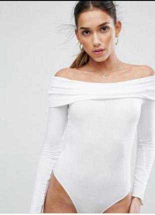 Белый вискозный боди с длинным рукавом asos