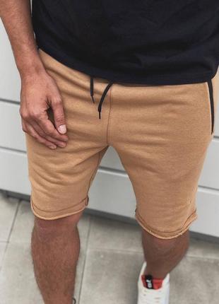 Мужские качественные плотные бежевые летние шорты с карманами