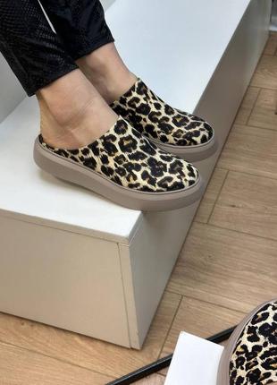 Женские мюли из натуральной кожи леопард новая коллекция 20244 фото