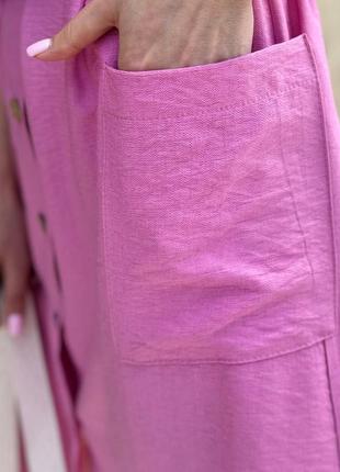 Платье миди свободного кроя на пуговицах с поясом с боковыми накладными карманами7 фото