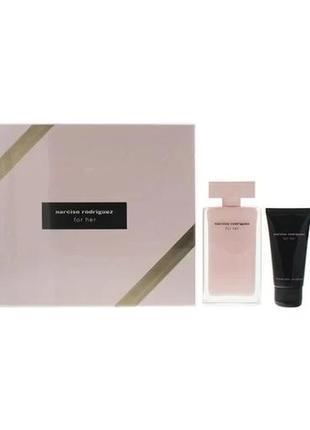 Парфумований набір жіночий narciso rodriguez for her (парфумована вода, 10 мл + парфумована вода 100 мл +