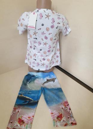 Літній костюм для дівчинки футболка подовжені шорти бриджі морський венгрия 110 116 1222 фото