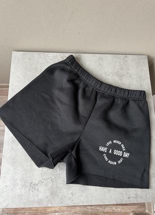 Shein однотонні шорти чорні з написом короткі спортивні щільні м'які на гумці 🔥5 фото