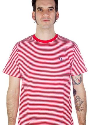 Стильна бавовняна футболка в червоно-білому смужку fred perry, 💯 оригінал