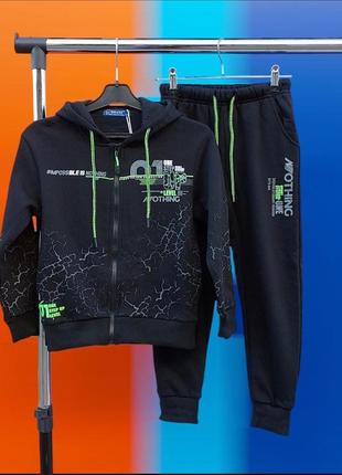 Утепленный трикотажный спортивный костюм двойка на мальчика подростка теплые детские костюмы трехнитка 8-14лет