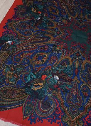 Большой яркий платок с птицами винтаж10 фото