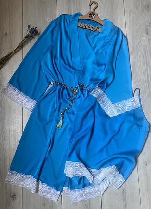 Шовковий халат та майка woman avenuie, 2в1, пеньюар