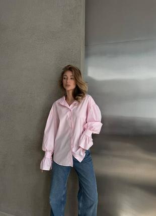 Рожева жіноча стильна базова сорочка блуза жіноча універсальна класична сорочка