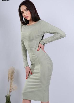 Невероятное мятное платье миди в рубчик с вырезом на спинке/платье/сарафан