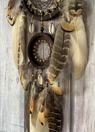 Ловец снов с натуральными камнями тигровый глаз и ракушками ручная работа