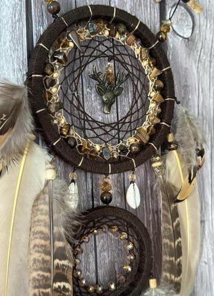 Ловец снов с натуральными камнями тигровый глаз и ракушками ручная работа