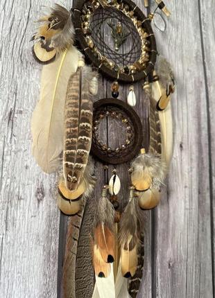 Ловец снов с натуральными камнями тигровый глаз и ракушками ручная работа