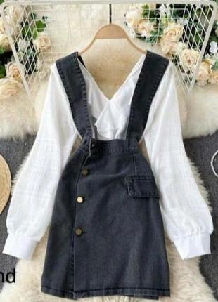 Жіночий джинсовий міні сарафан