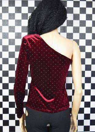 Блуза бордова оксамитова на одне плече блузка3 фото