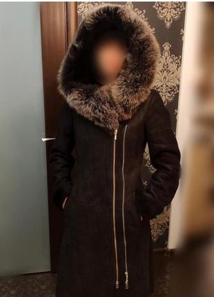 Зимова дублянка з капюшоном турецька klanz pelle турція s 36-38 42-44 натуральна зимняя теплая легкая дублёнка дублянки зиму натуральная мех