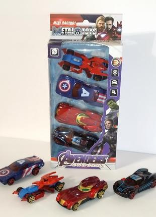 Набор металлических машинок супергерои/мстители 4-штуки.