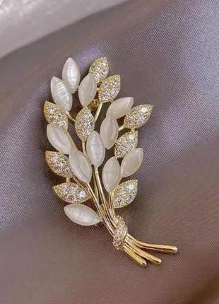 Брошка колосок пшениці з опалом і кристалами