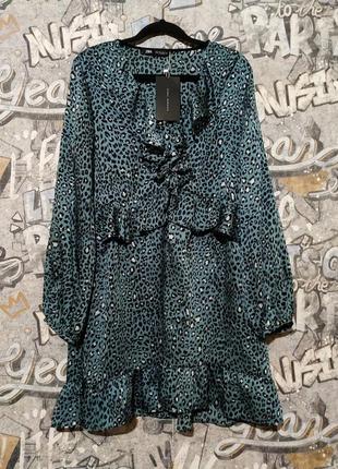 Новое сатиновое леопардовое платье-рубашка от zara, платье-рубашка.