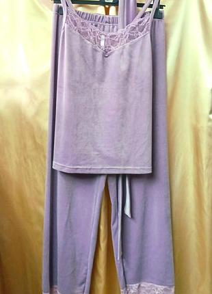 Велюровий домашній костюм із штанами, велюровий теплий комплект3 фото